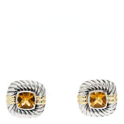 David Yurman Sterling Silver 14K Yellow Gold Citrine 11mm Cable Earrings 1 of 4
