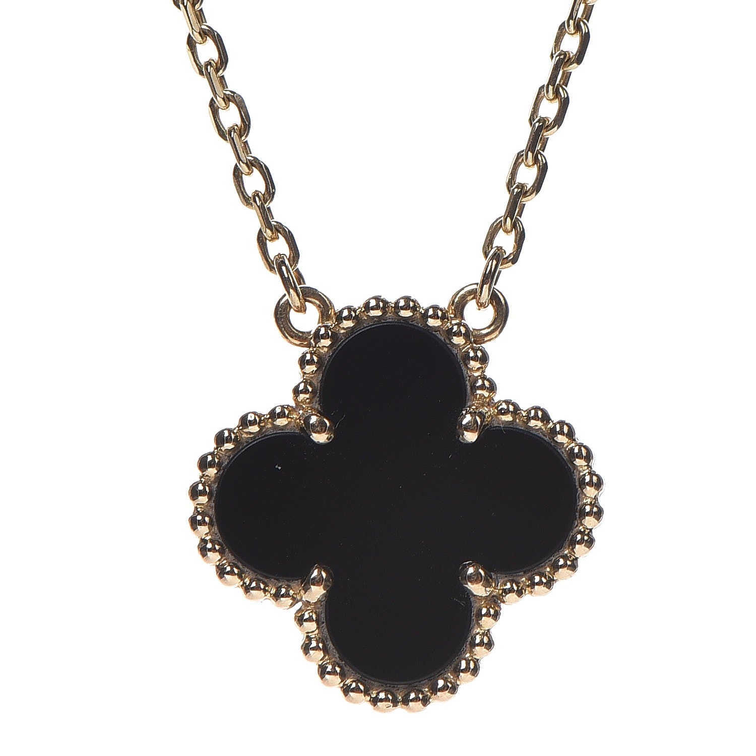 Van Cleef & Arpels 18K Yellow Gold Black Onyx Vintage Alhambra Pendant Necklace 4 of 7