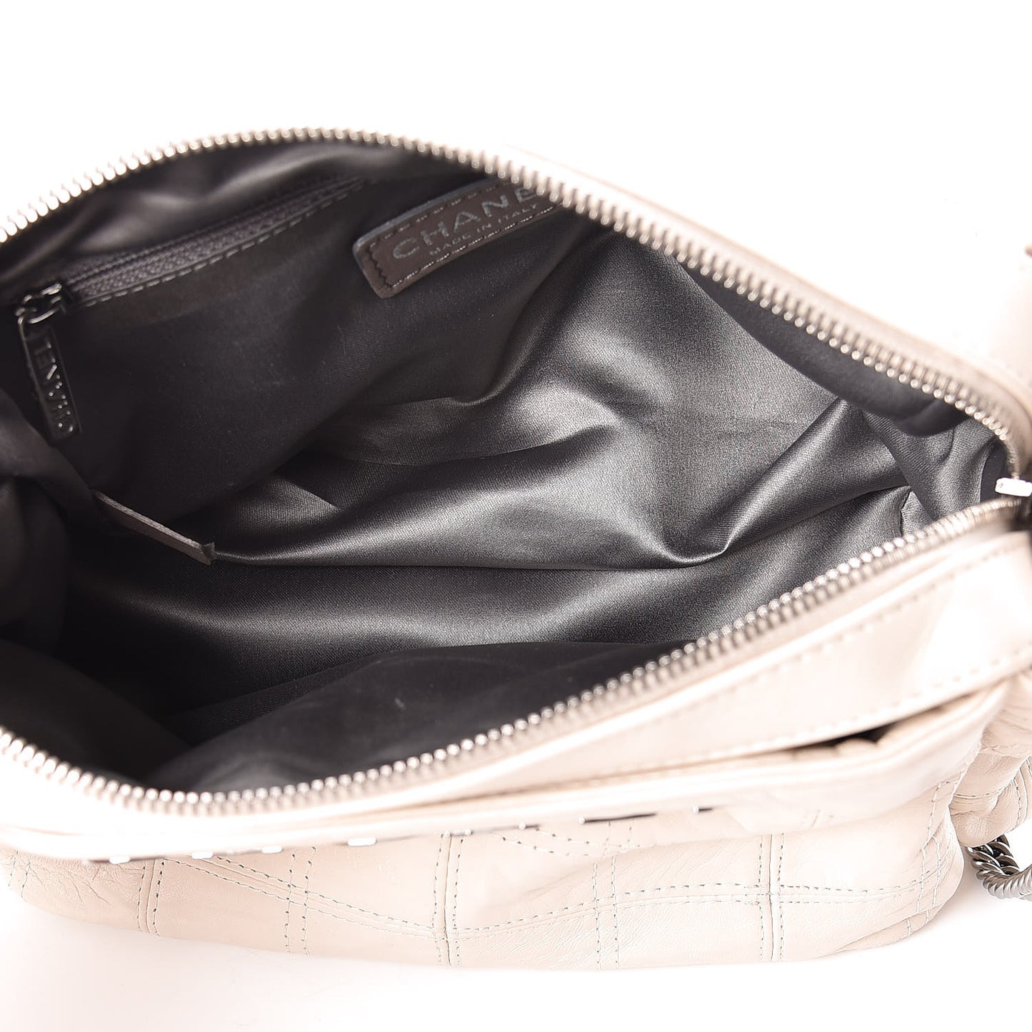 Lambskin Square Stitched Lax Accordion Hobo White