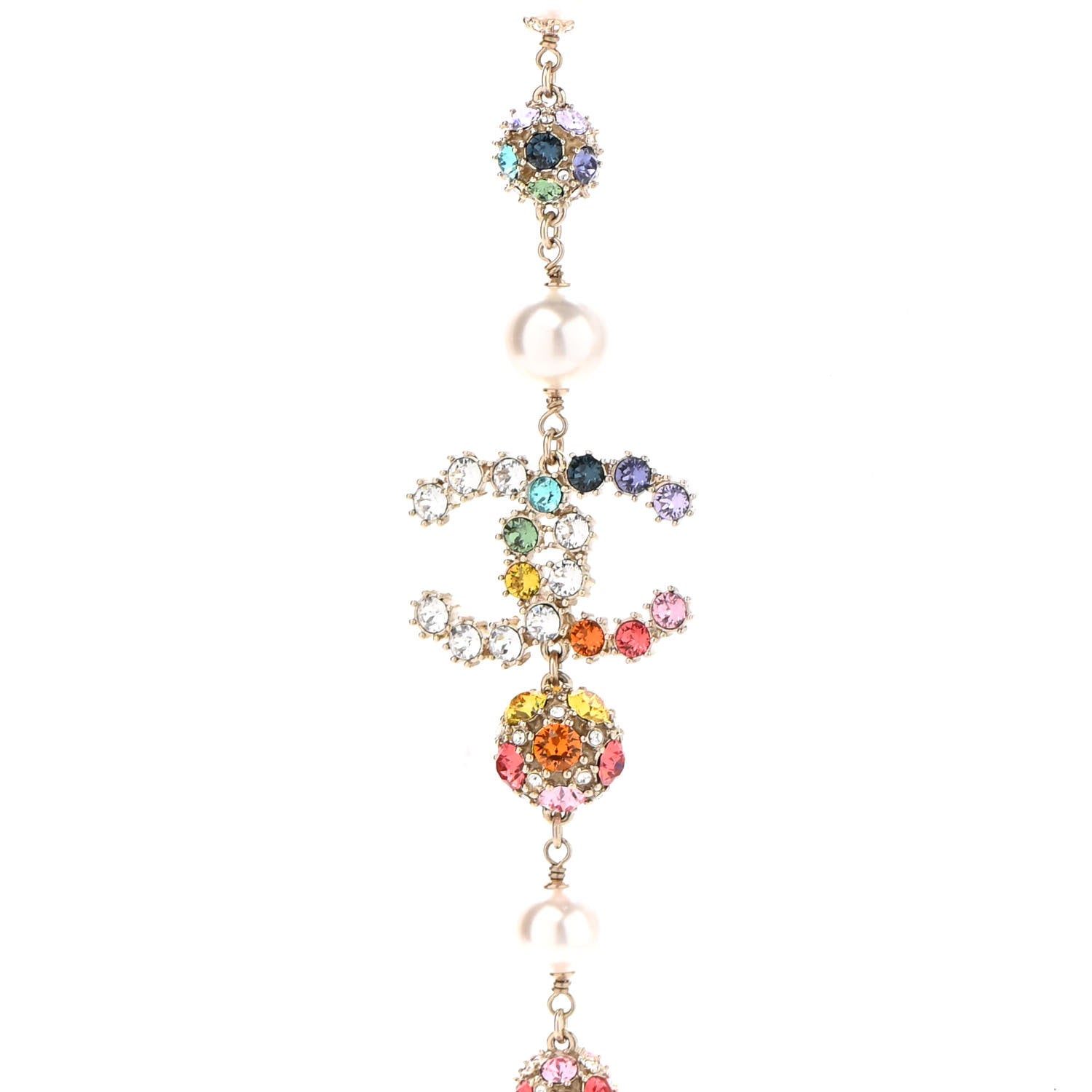 Chanel Pearl Crystal CC Long Strand Necklace Gold Multicolor 4 of 7
