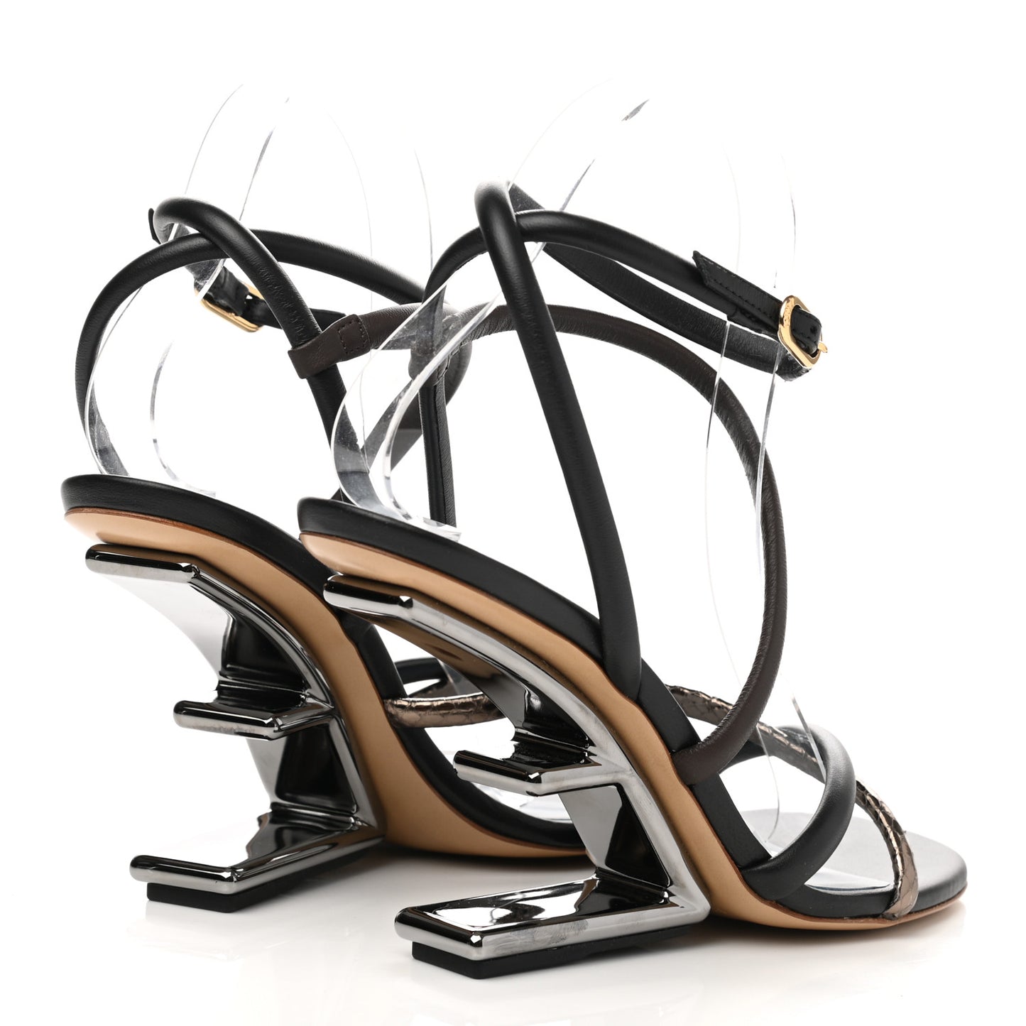 Nappa Metallic Ayers Fendi First 95mm Strappy Sandals 37.5 Black Chocolate Stagno