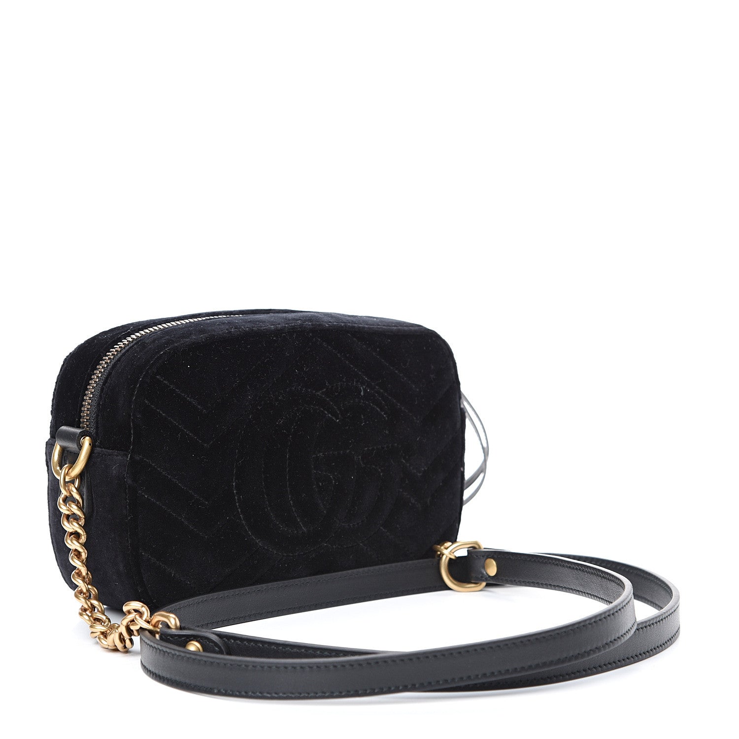 Gucci Velvet Matelasse Marquise Crystals Mini GG Marmont Chain Shoulder Bag Black 2 of 10