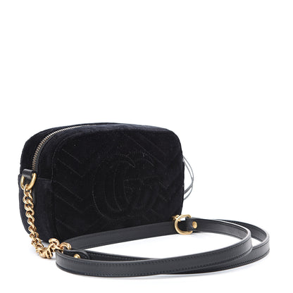 Gucci Velvet Matelasse Marquise Crystals Mini GG Marmont Chain Shoulder Bag Black 2 of 10