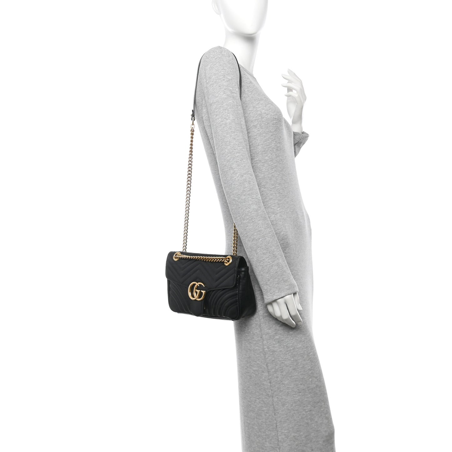 Calfskin Matelasse Small GG Marmont Shoulder Bag Black