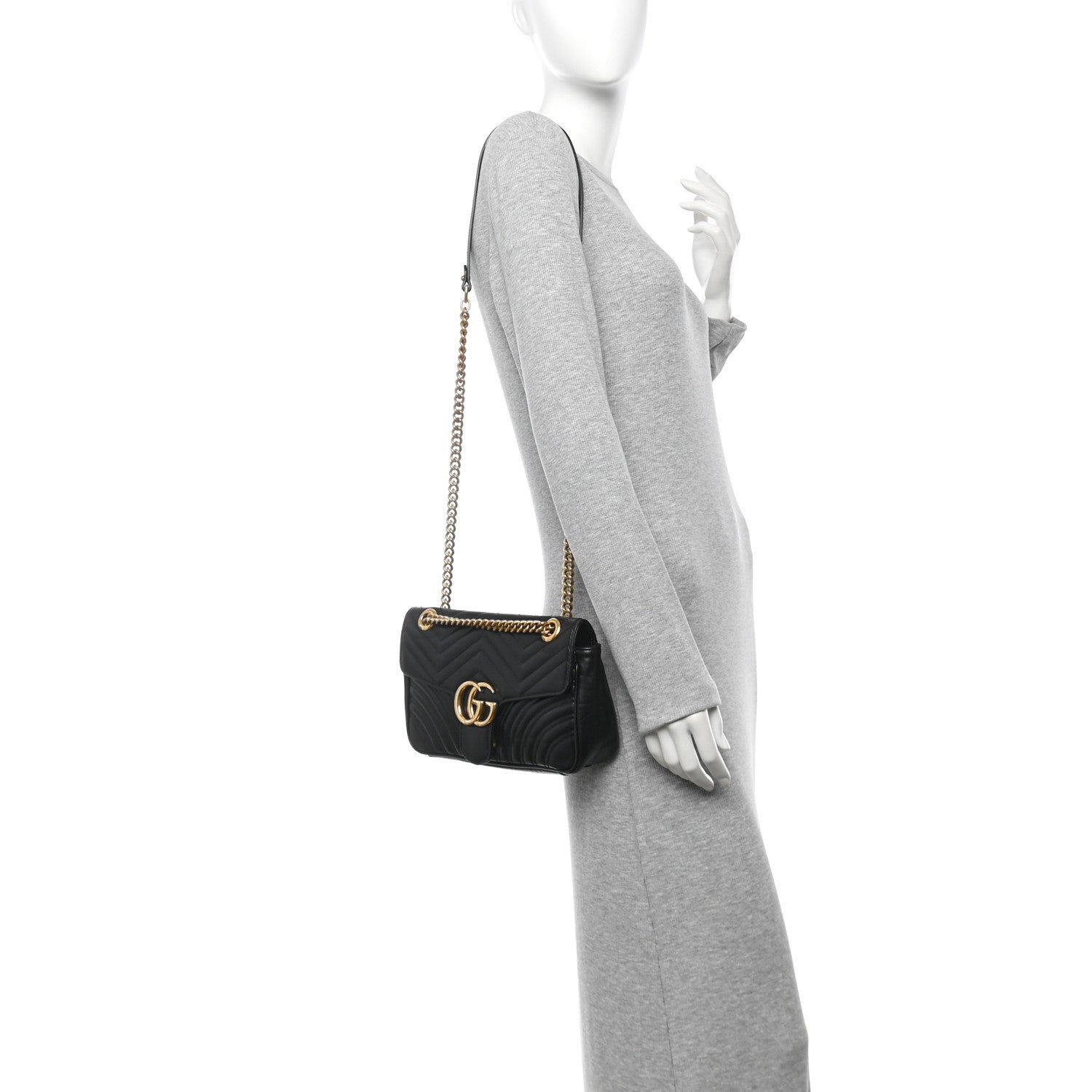 Gucci Calfskin Matelasse Small GG Marmont Shoulder Bag Black 2 of 11