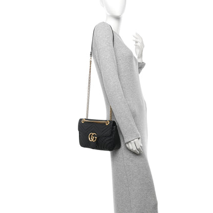 Gucci Calfskin Matelasse Small GG Marmont Shoulder Bag Black 2 of 11