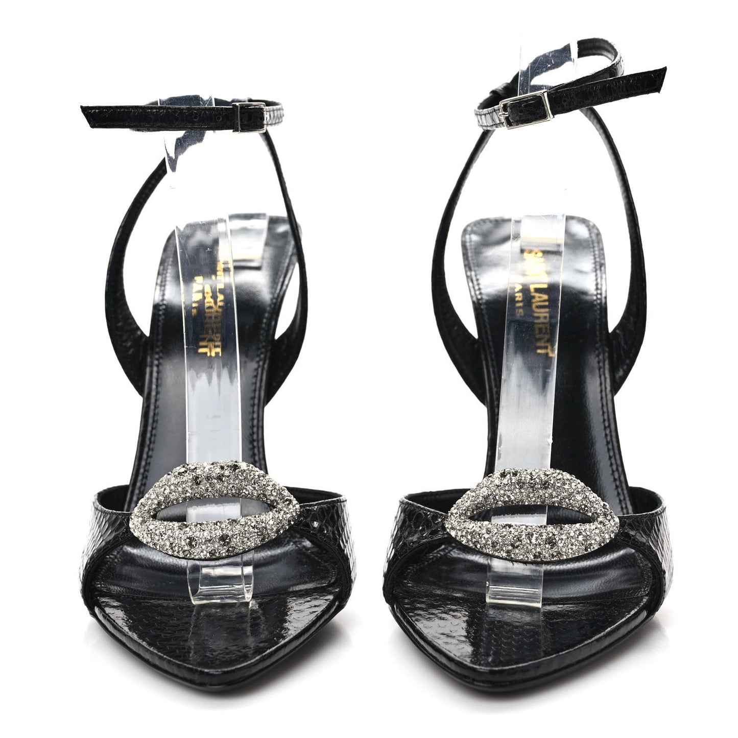 Ayers Snakeskin Embossed Crystal Giqua 115 Sandals 37.5 Black