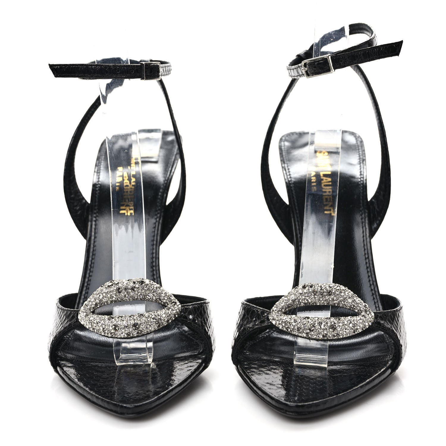 Saint Laurent Ayers Snakeskin Embossed Crystal Giqua 115 Sandals 37.5 Black 2 of 7