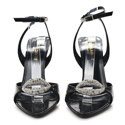 Saint Laurent Ayers Snakeskin Embossed Crystal Giqua 115 Sandals 37.5 Black 2 of 7