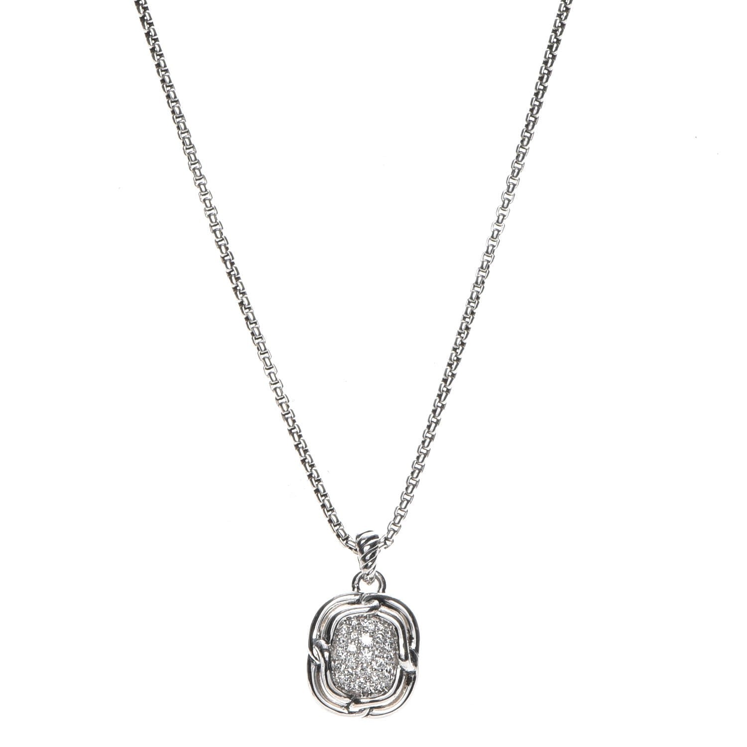 David Yurman Sterling Silver Diamond 10mm Labyrinth Pendant Necklace 1 of 6