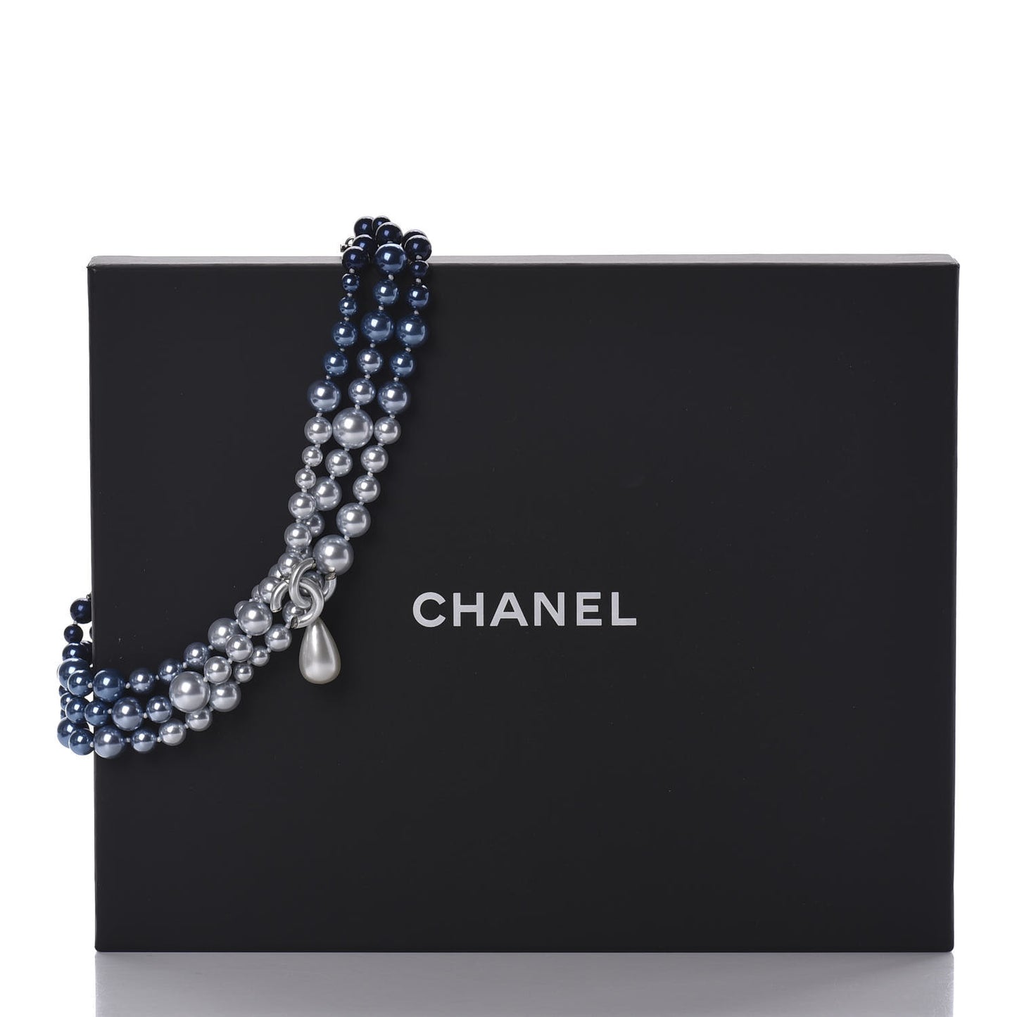 Pearl Beaded CC Multi Strand Choker Necklace Blue Silver