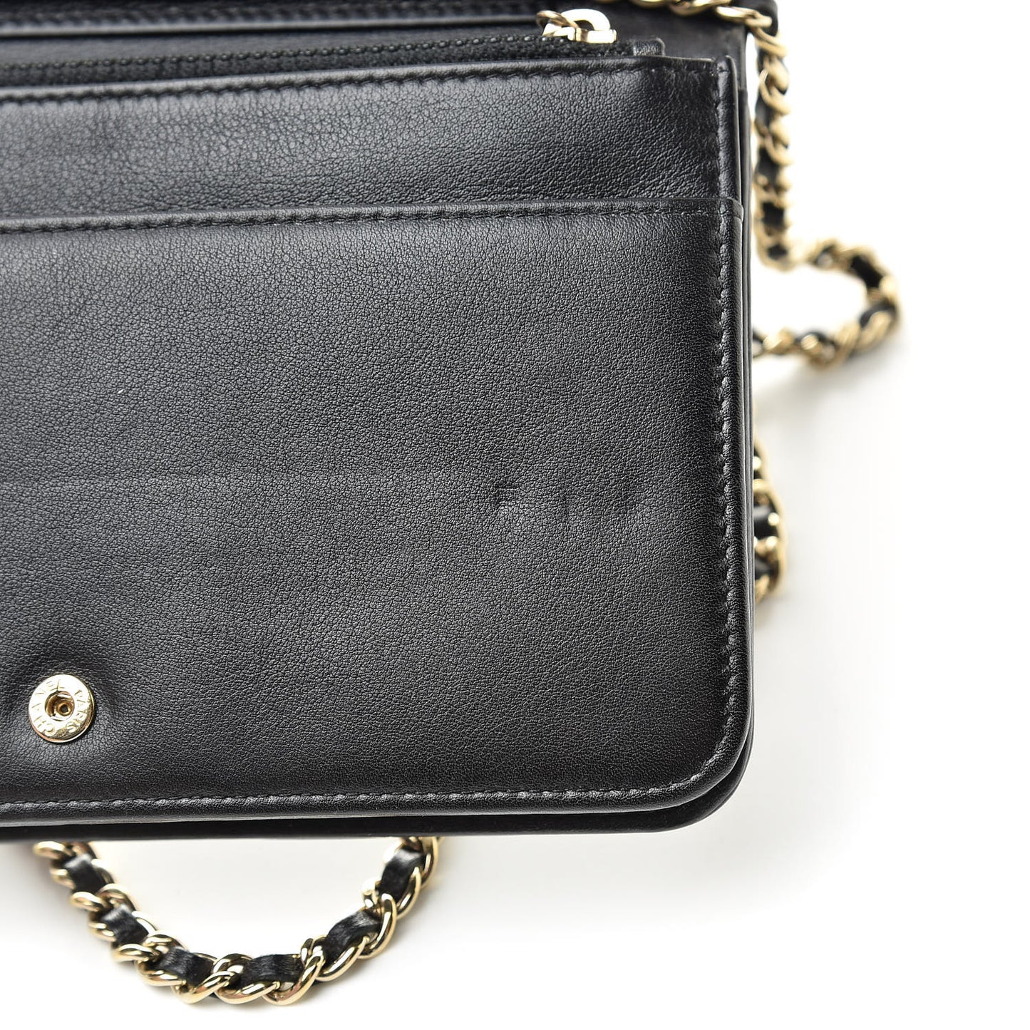 Metallic Goatskin Lambskin Boy Wallet on Chain WOC Black Gold