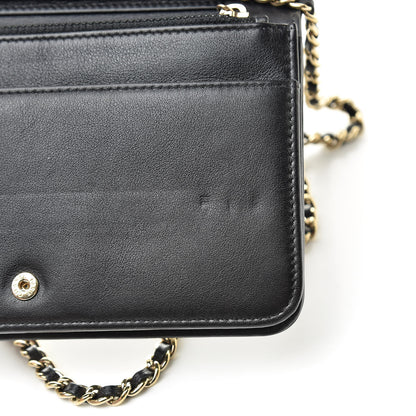 Chanel Metallic Goatskin Lambskin Boy Wallet on Chain WOC Black Gold 12 of 14
