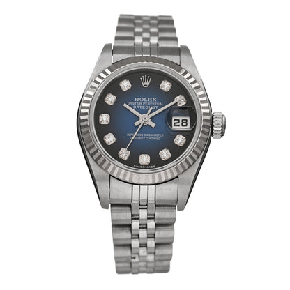 Rolex Stainless Steel 18K White Gold Diamond 26mm Oyster Perpetual Datejust Watch Blue Gradient 79174 1 of 4