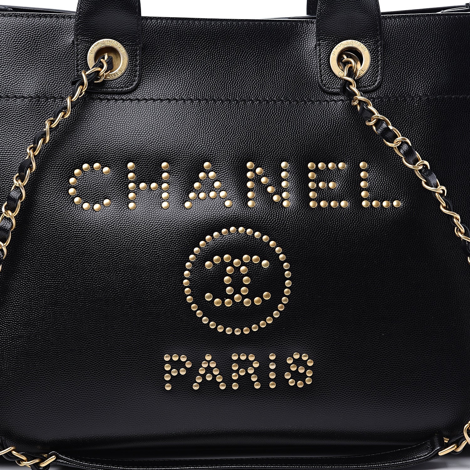 Chanel Caviar Small Studded Deauville Tote Black 9 of 9