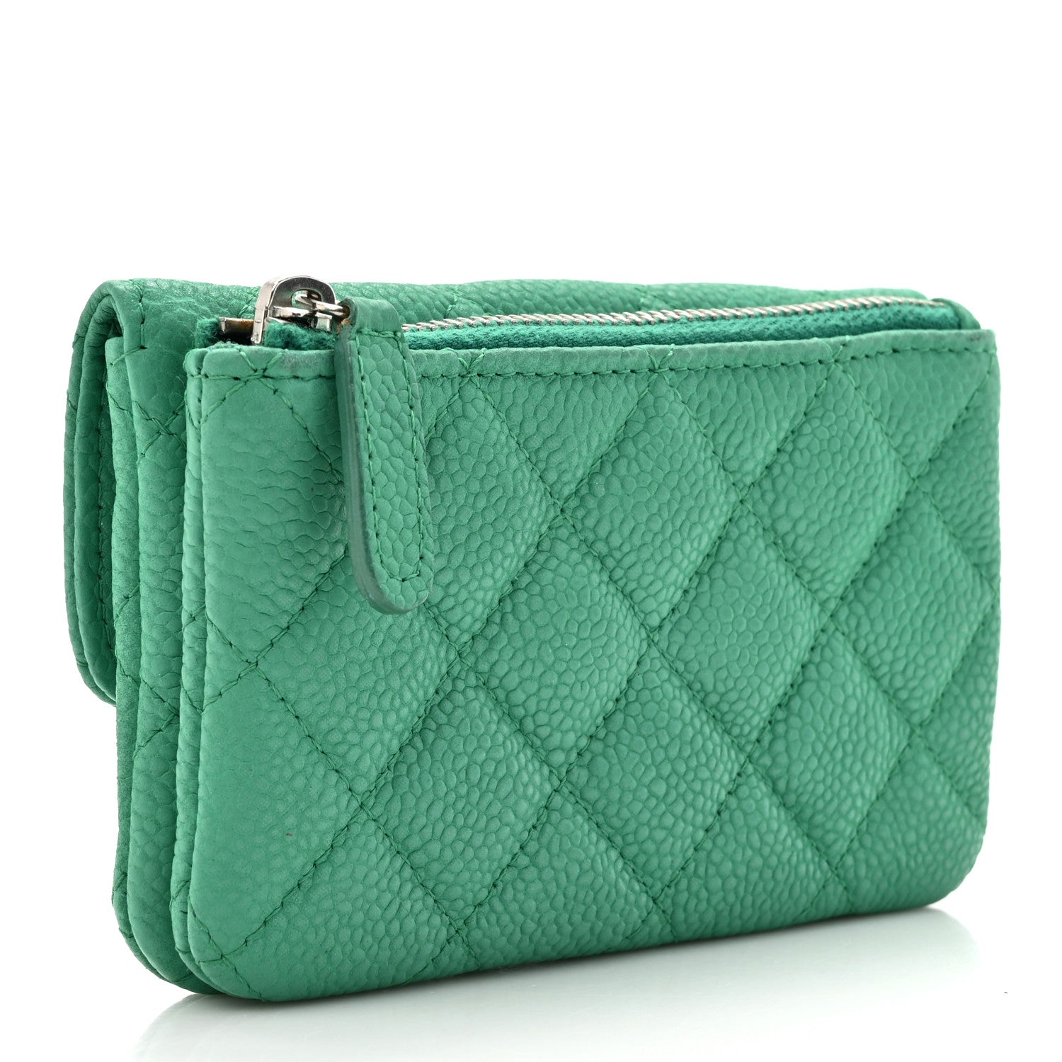 Chanel Iridescent Caviar Quilted Flap Zip Card Holder Green 3 of 13