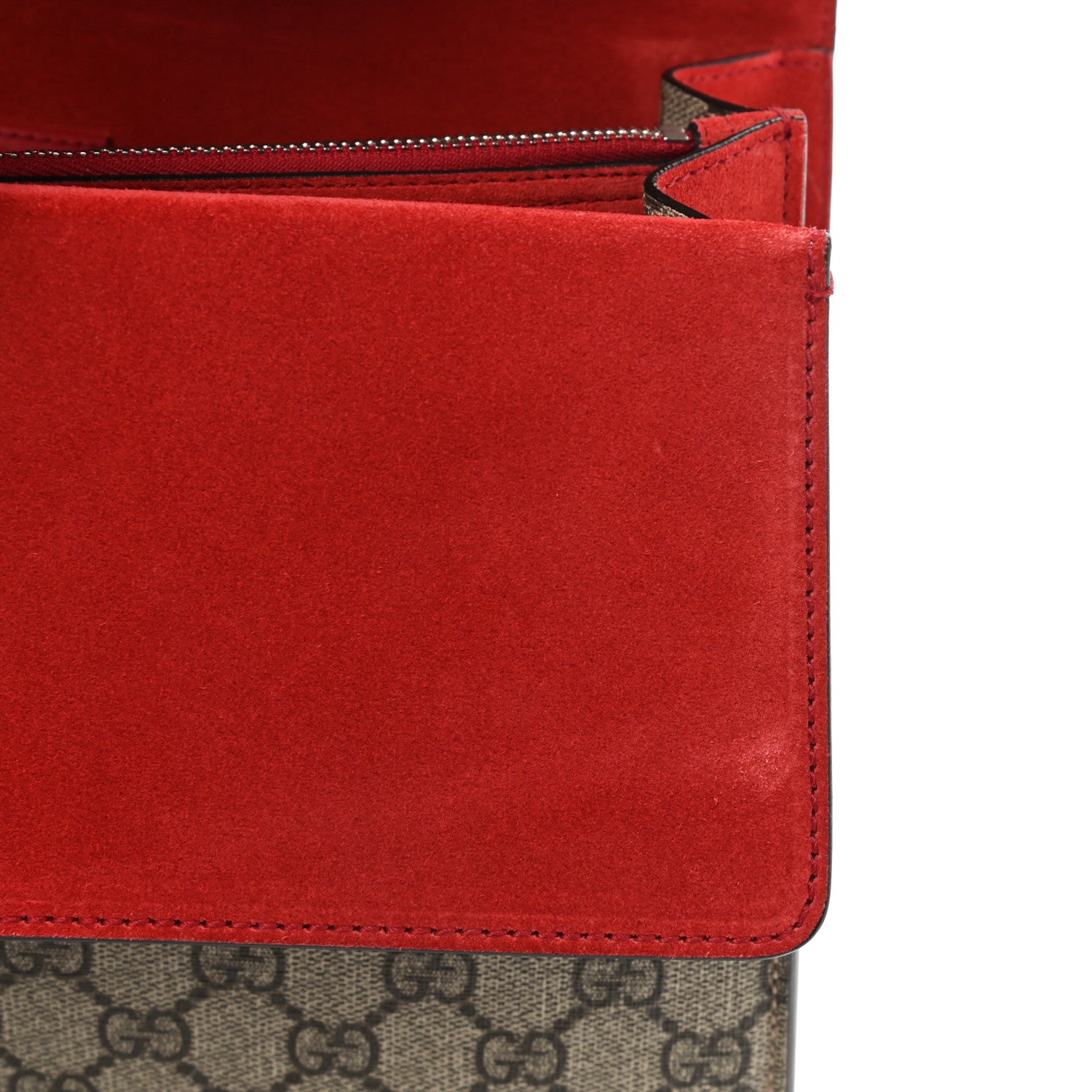 Gucci GG Supreme Monogram Suede Cudu Medium Dionysus Shoulder Bag Beige Ebony Vulcanic Red 14 of 16