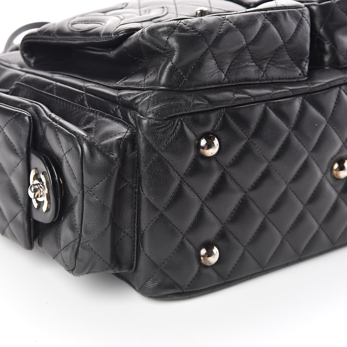 Calfskin Quilted Large Cambon Multipocket Reporter Black