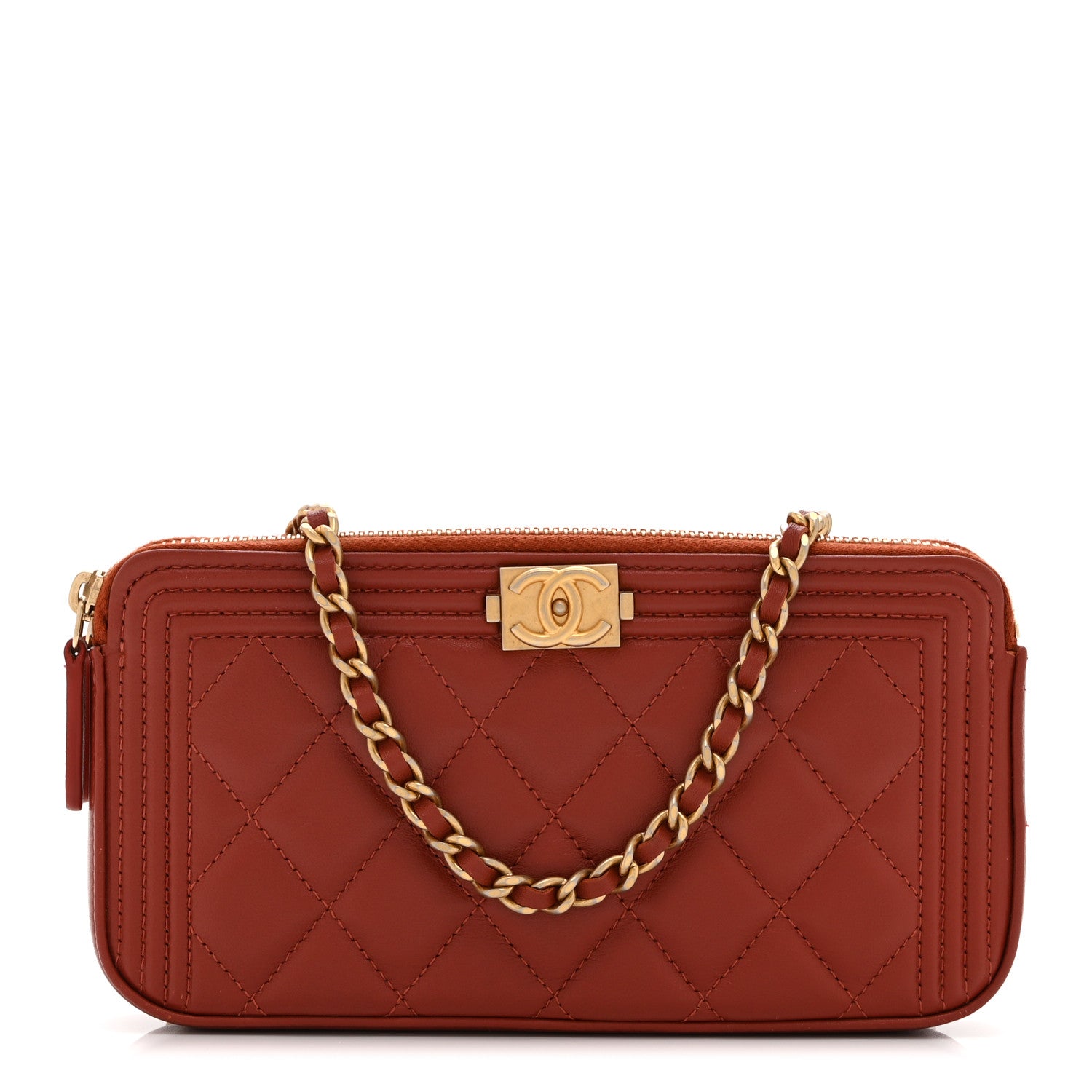Chanel Lambskin Quilted Small Boy Clutch With Chain Orange 1 of 13