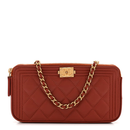 Chanel Lambskin Quilted Small Boy Clutch With Chain Orange 1 of 13