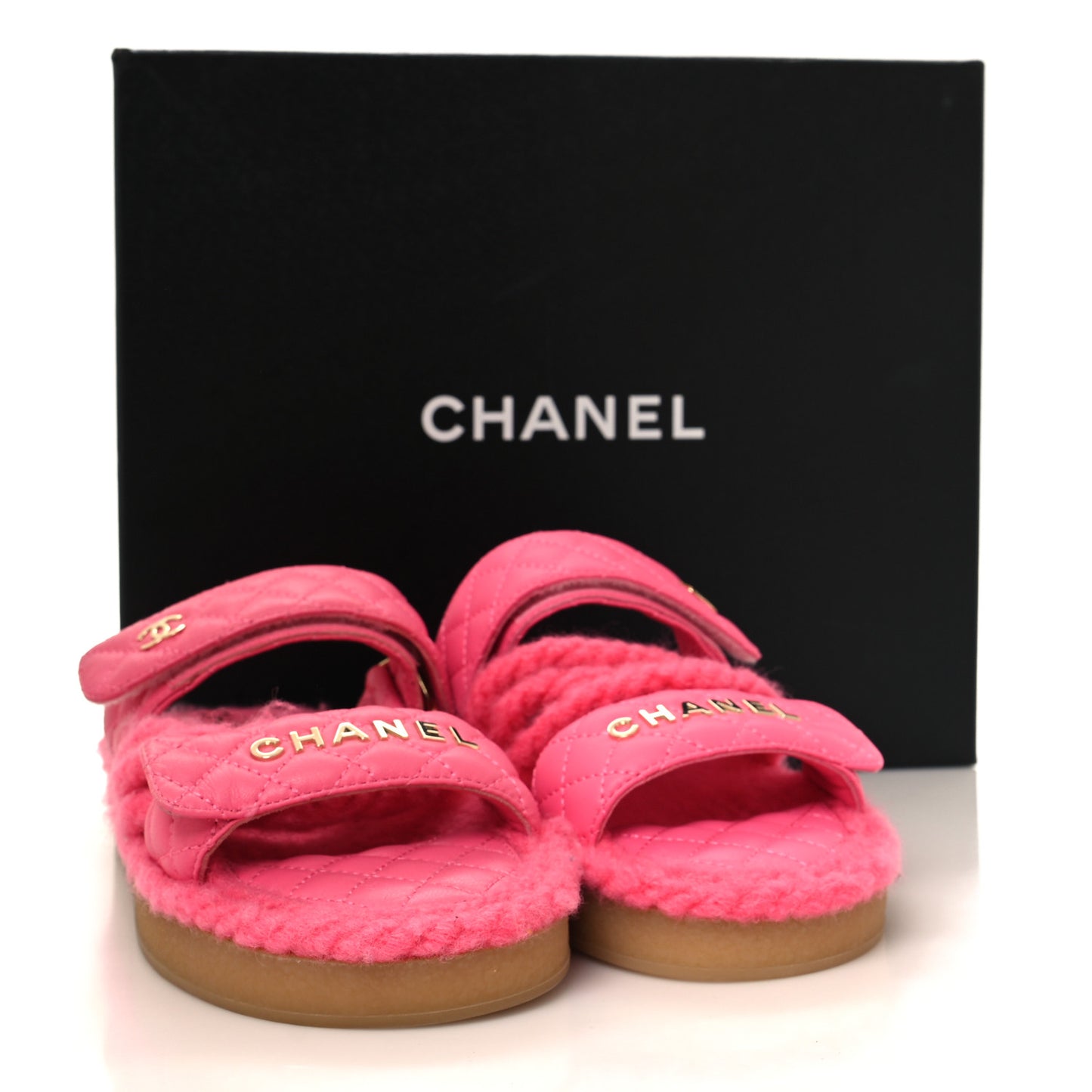 Cord Lambskin Quilted Logo Sandals 37 Pink