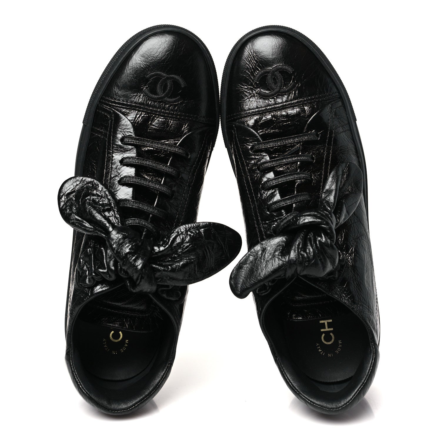 Chanel Crumpled Calfskin Womens CC Bow Sneakers 40 Black 2 of 10