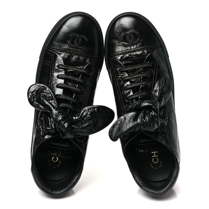 Chanel Crumpled Calfskin Womens CC Bow Sneakers 40 Black 2 of 10