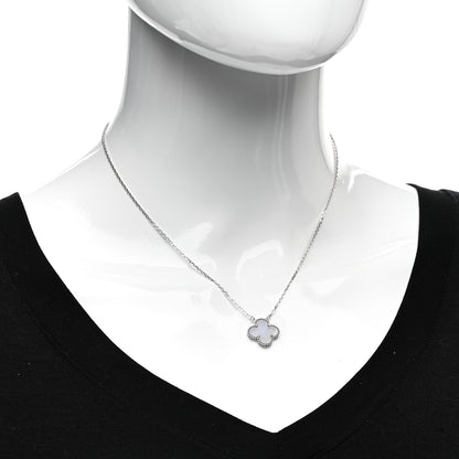 Van Cleef & Arpels 18K White Gold Chalcedony Vintage Alhambra Pendant Necklace 2 of 6