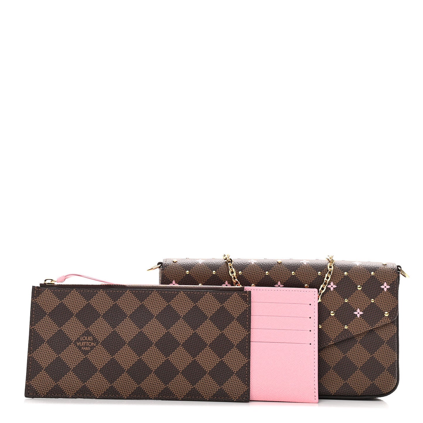 Damier Ebene Studded Pochette Felicie Chain Wallet