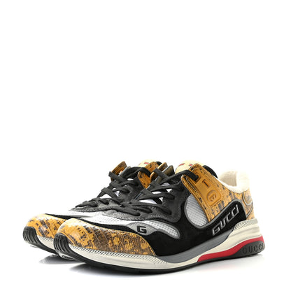 Gucci Suede Calfskin Tejus Printed Mens Ultrapace Sneakers 9 Crop Black Silver White 2 of 11