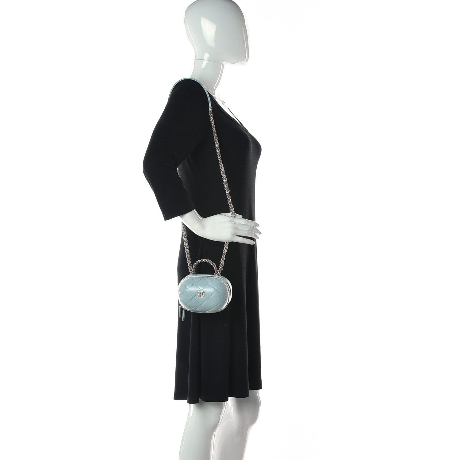 Chanel Lambskin Quilted CC Bubble Vanity Case With Chain Light Blue 2 of 8
