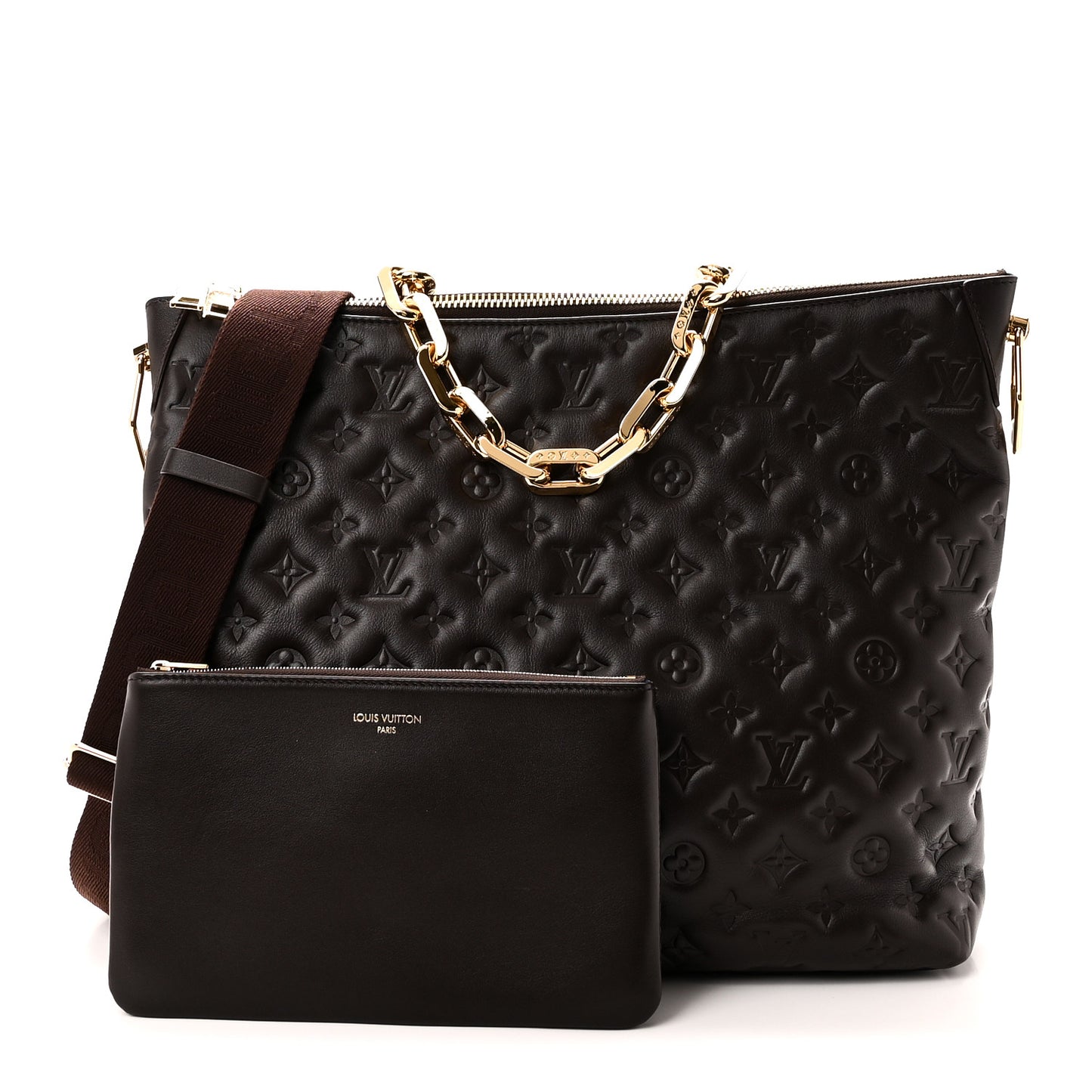 Calfskin Embossed Monogram Coussin Hobo MM Chocolate