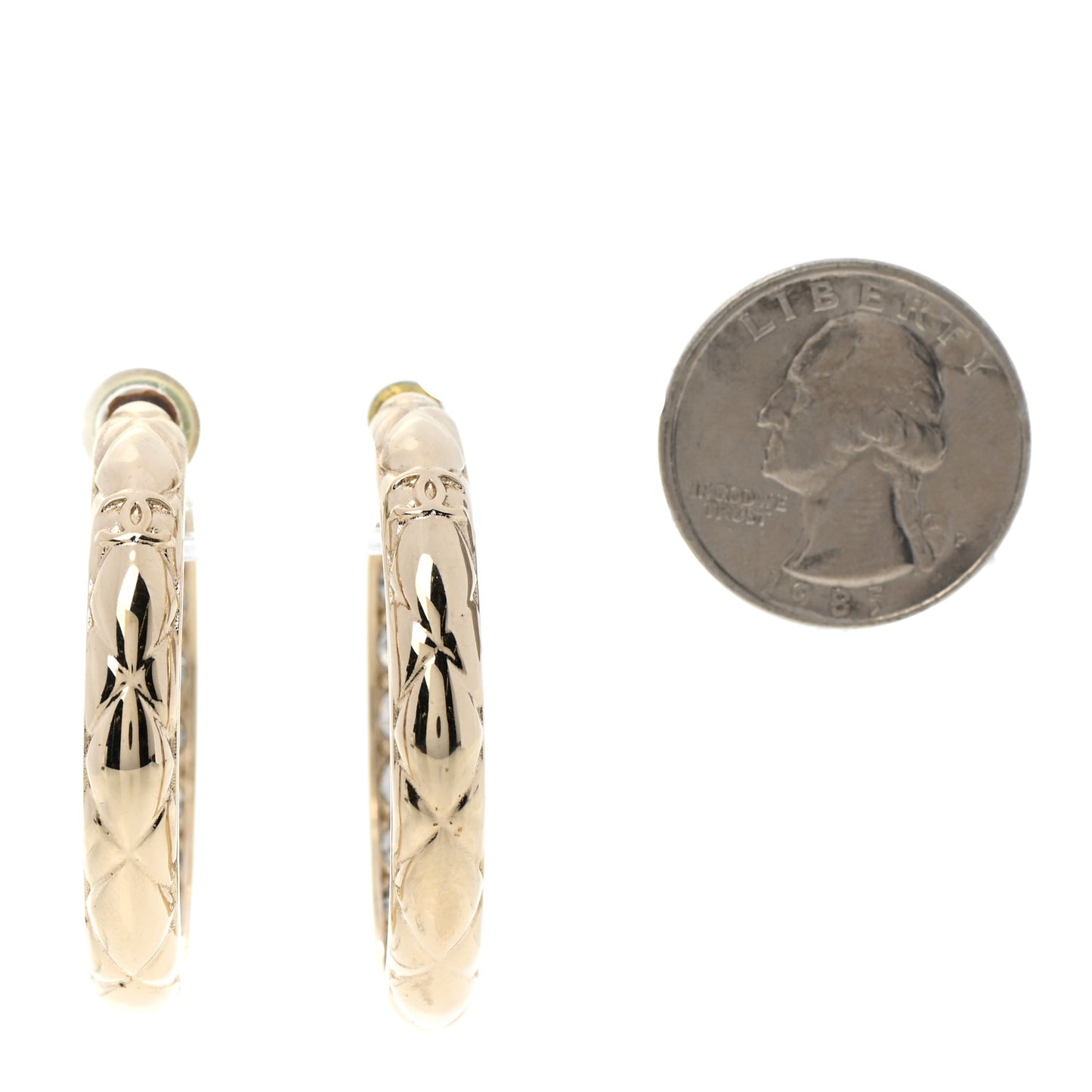 Metal Quilted CC Hoop Earrings Gold