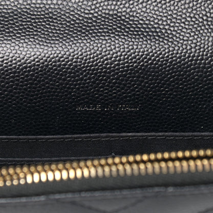 Saint Laurent Grain De Poudre Matelasse Chevron Monogram Envelope Chain Wallet Black 7 of 10