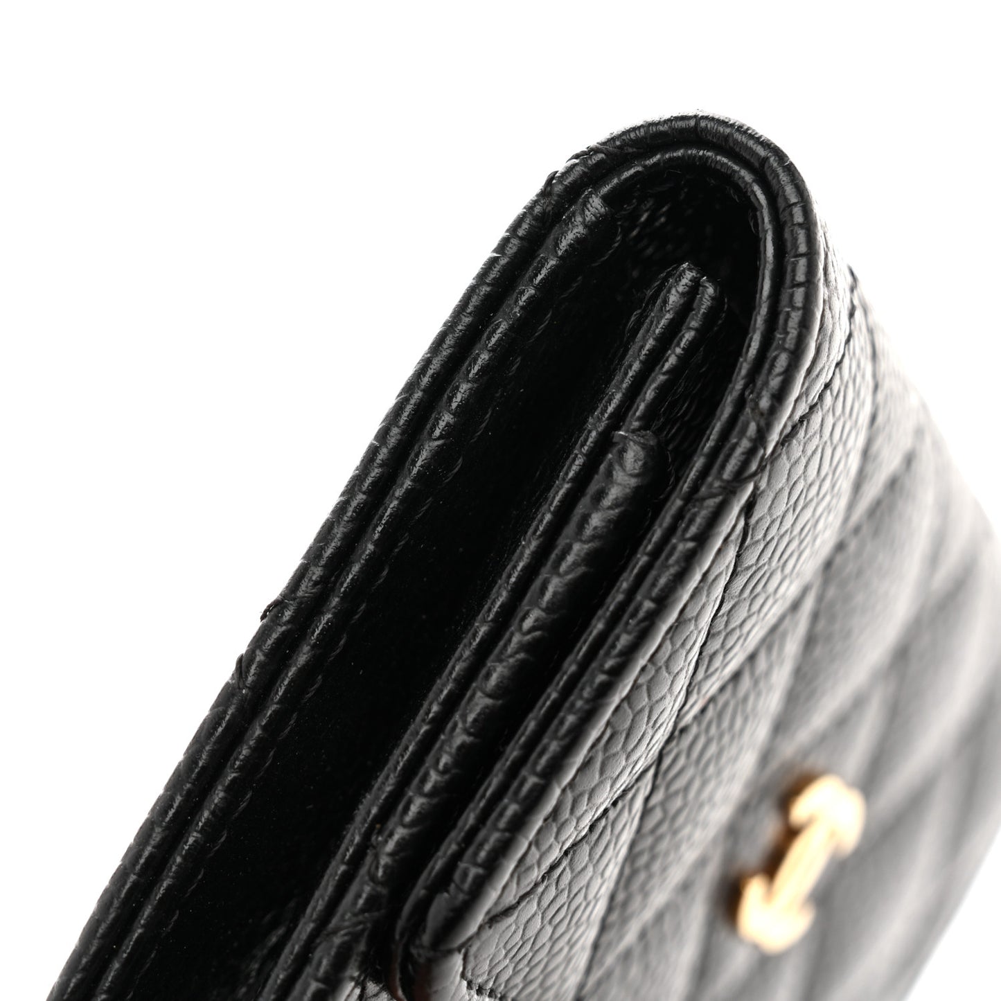 Caviar Quilted Flap Card Holder Black