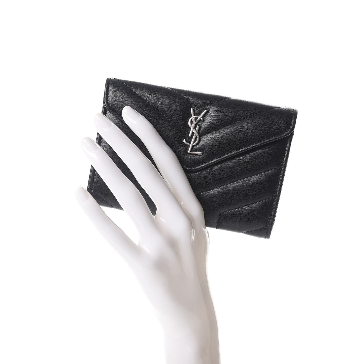 Lambskin Y Quilted Monogram Small Loulou Envelope Wallet Black
