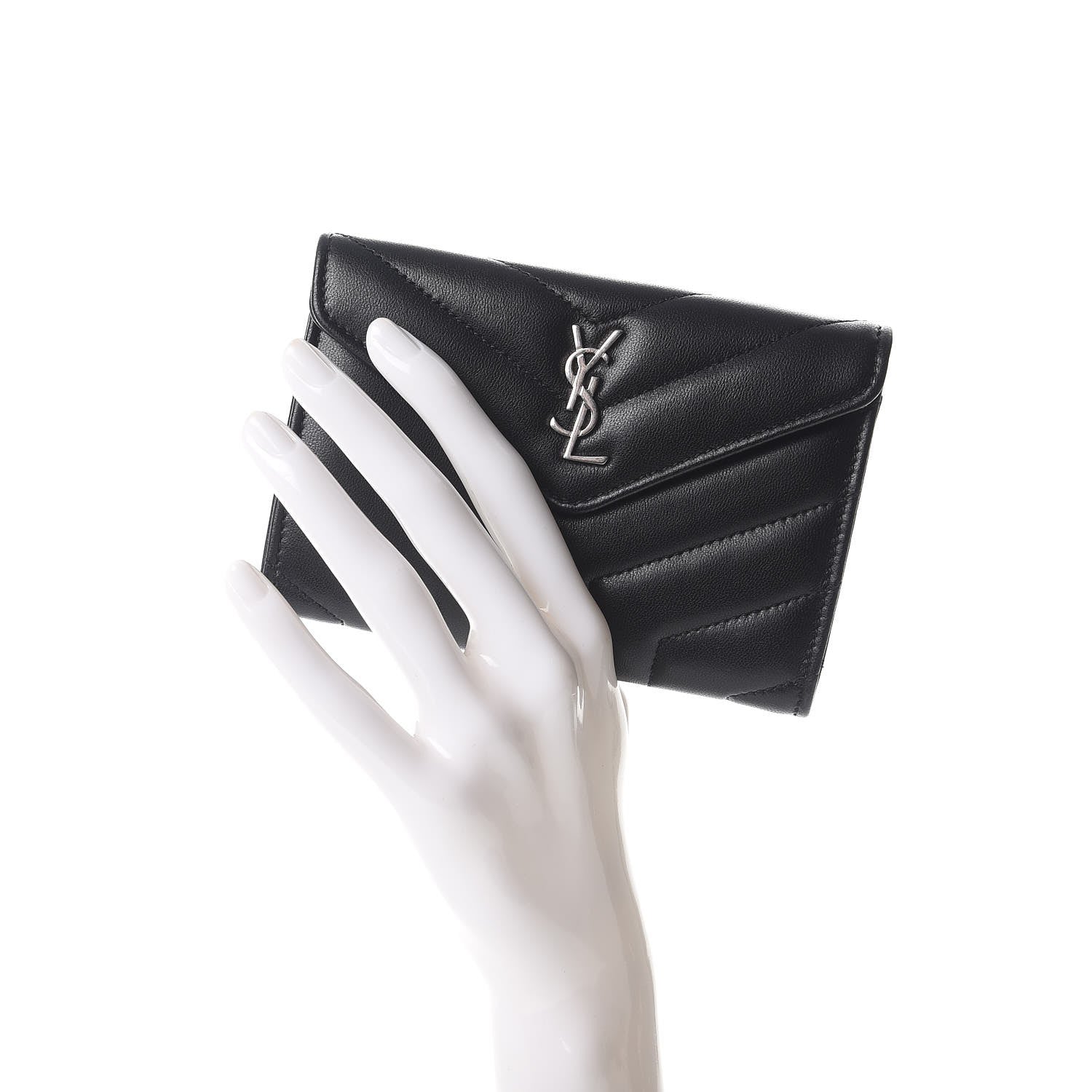Saint Laurent Lambskin Y Quilted Monogram Small Loulou Envelope Wallet Black 2 of 8