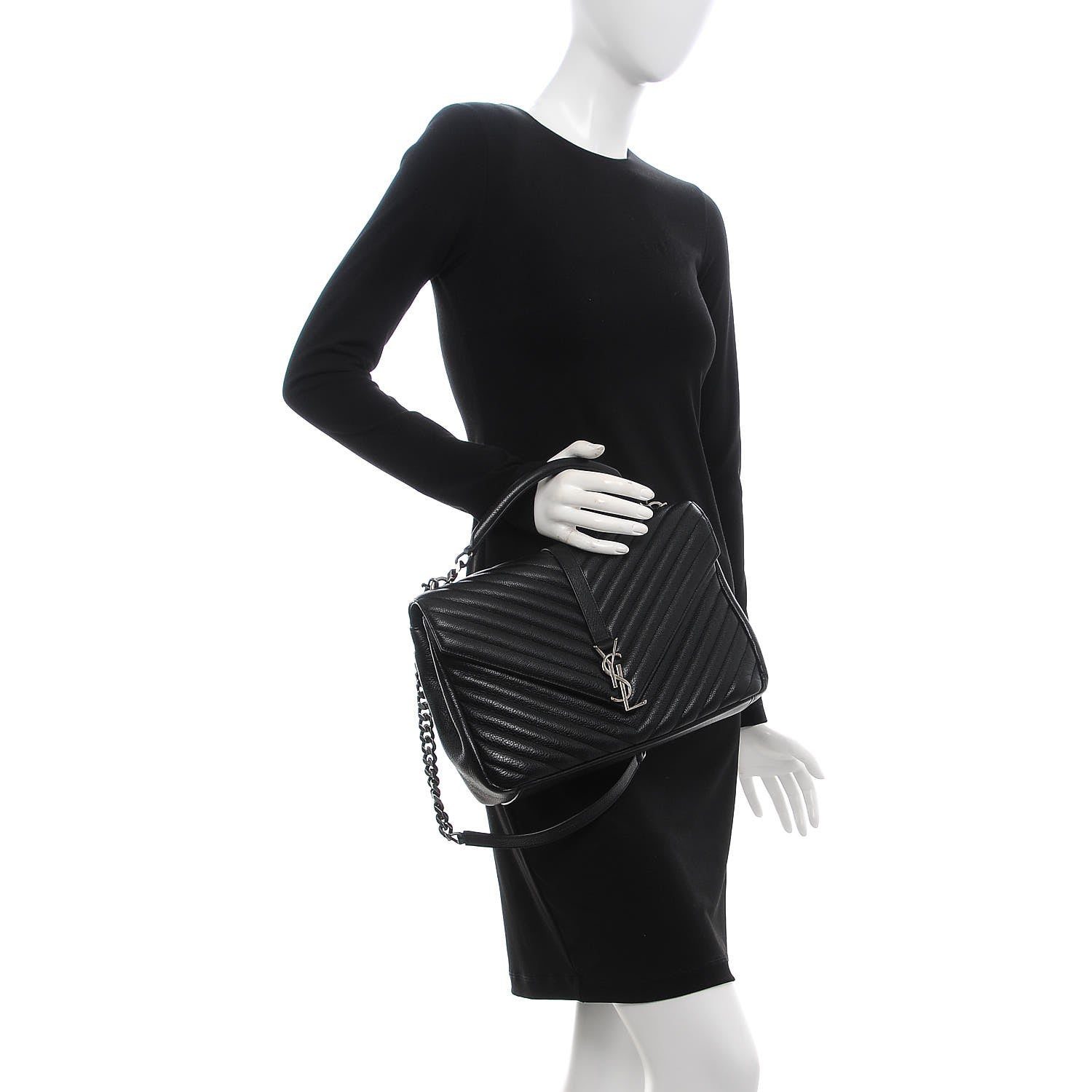 Saint Laurent Sheepskin Matelasse Chevron Monogram Large College Satchel Black 2 of 8