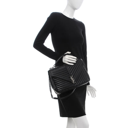 Saint Laurent Sheepskin Matelasse Chevron Monogram Large College Satchel Black 2 of 8