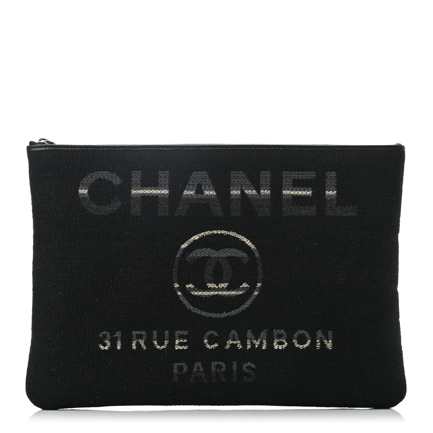 Striped Canvas Large Deauville Pouch Clutch Black