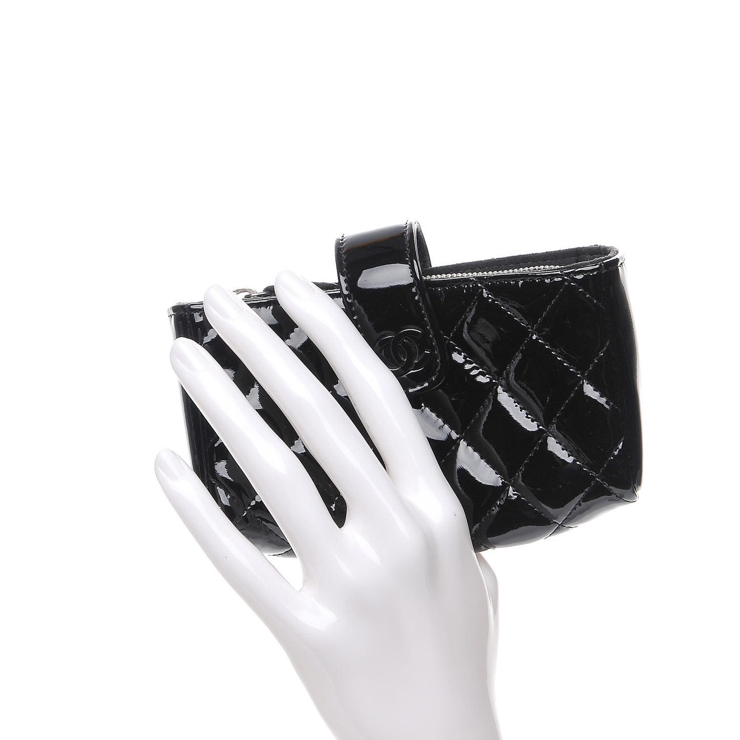 Patent Quilted Mini Phone Holder Clutch Black