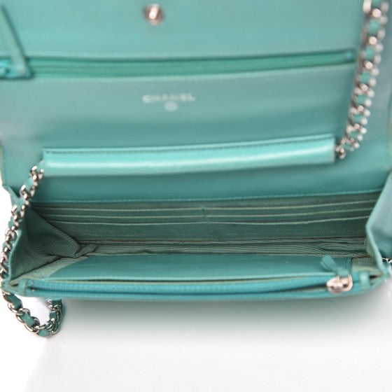 Chanel Patent Quilted Wallet On Chain WOC Green 5 of 15