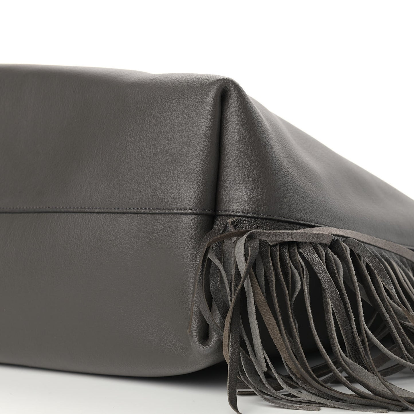 Calfskin Large Fringe Shopping Tote Dark Grey