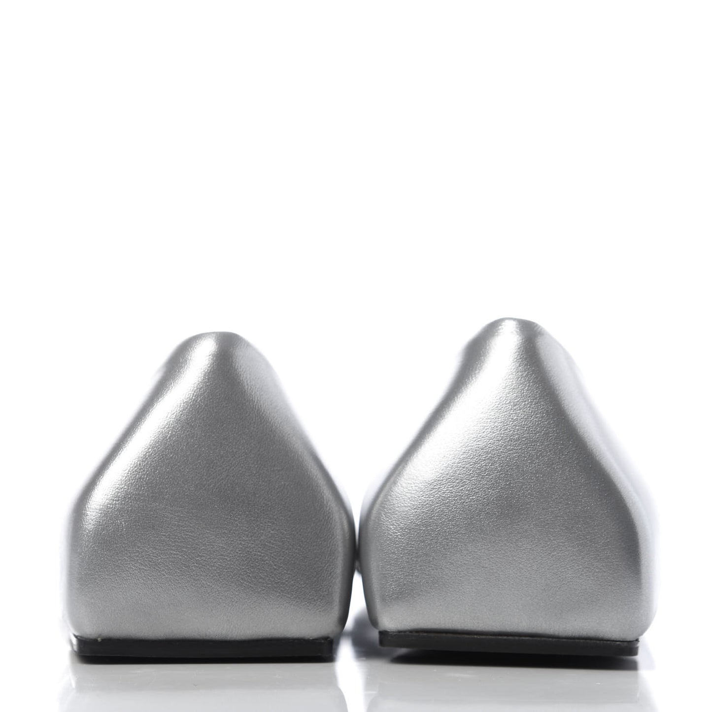 Metallic Calfskin BB Knife Pointy Toe Ballerina Flats 38.5 Silver Hardware