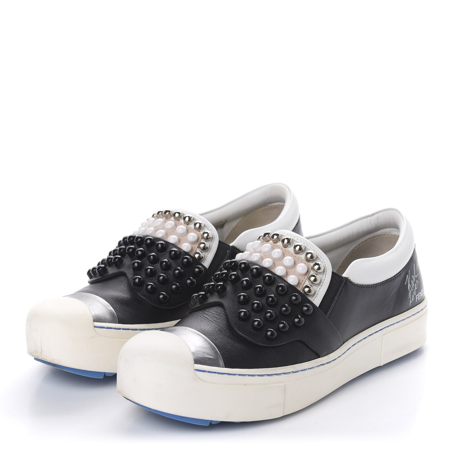 Calfskin Studded Karlito Slip On Sneaker 35.5 Black