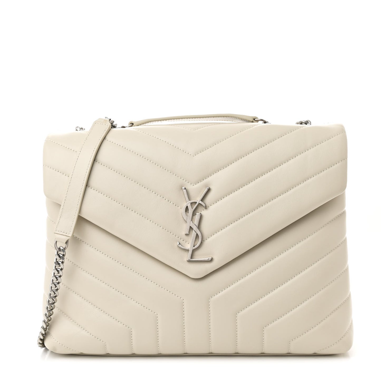 Calfskin Y Quilted Monogram Medium Loulou Chain Satchel Crema Soft