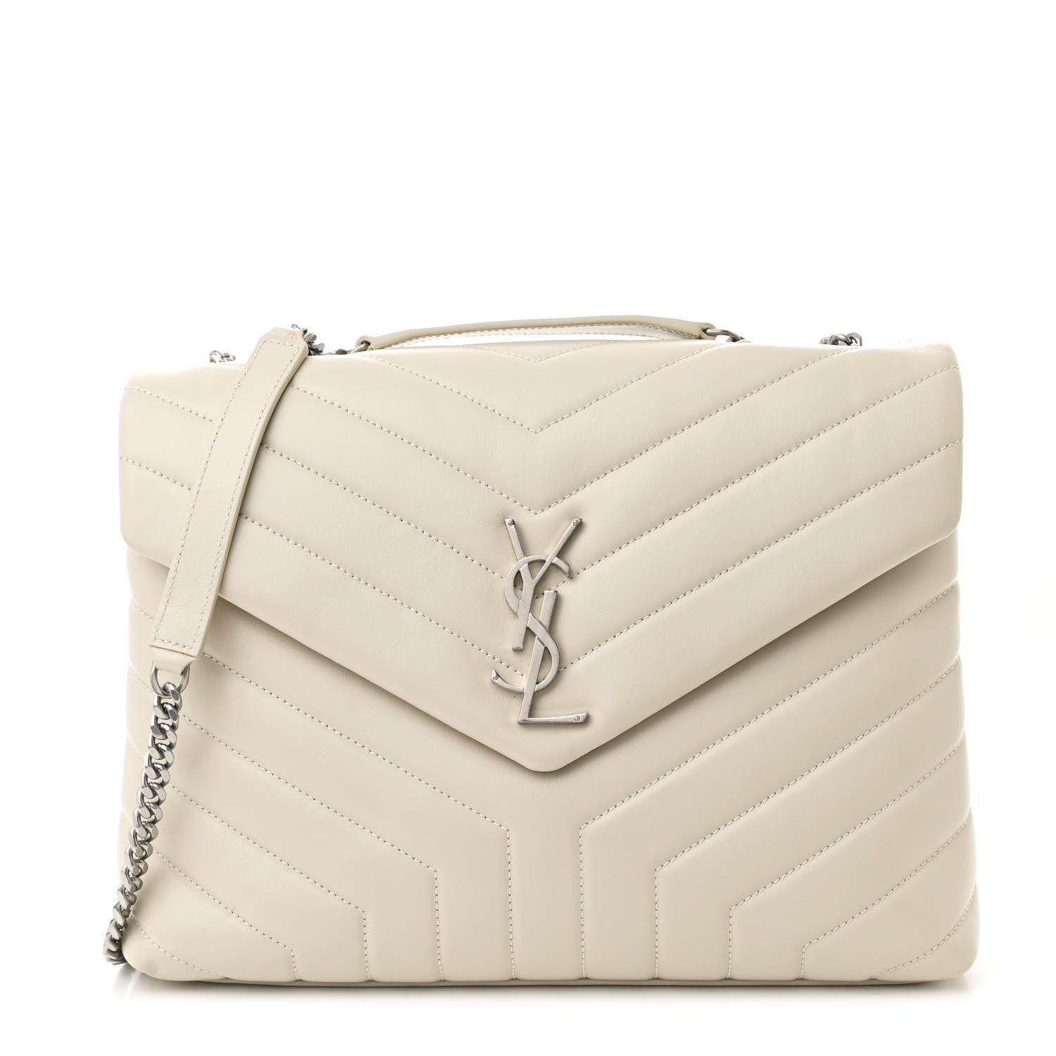 Saint Laurent Calfskin Y Quilted Monogram Medium Loulou Chain Satchel Crema Soft 1 of 11