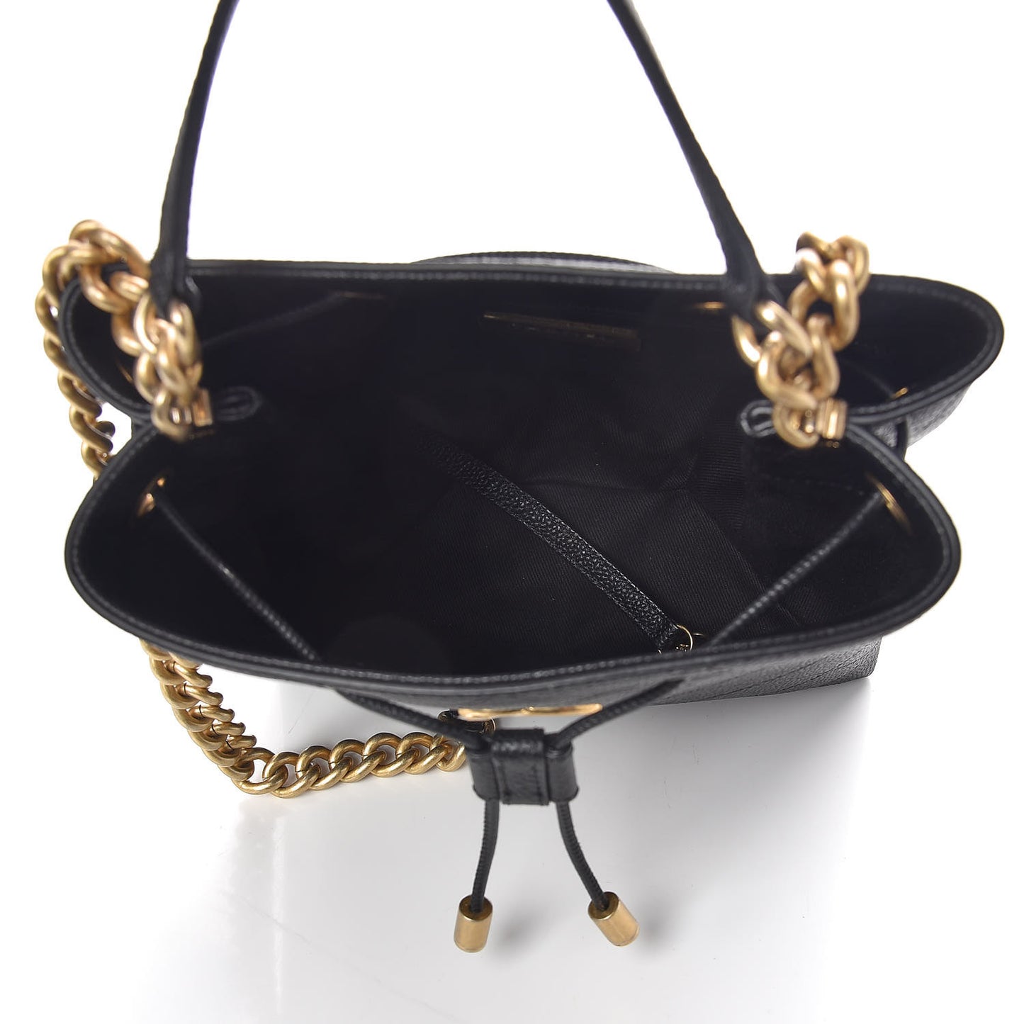 Grained Calfskin Stitched Small Drawstring Bag Black
