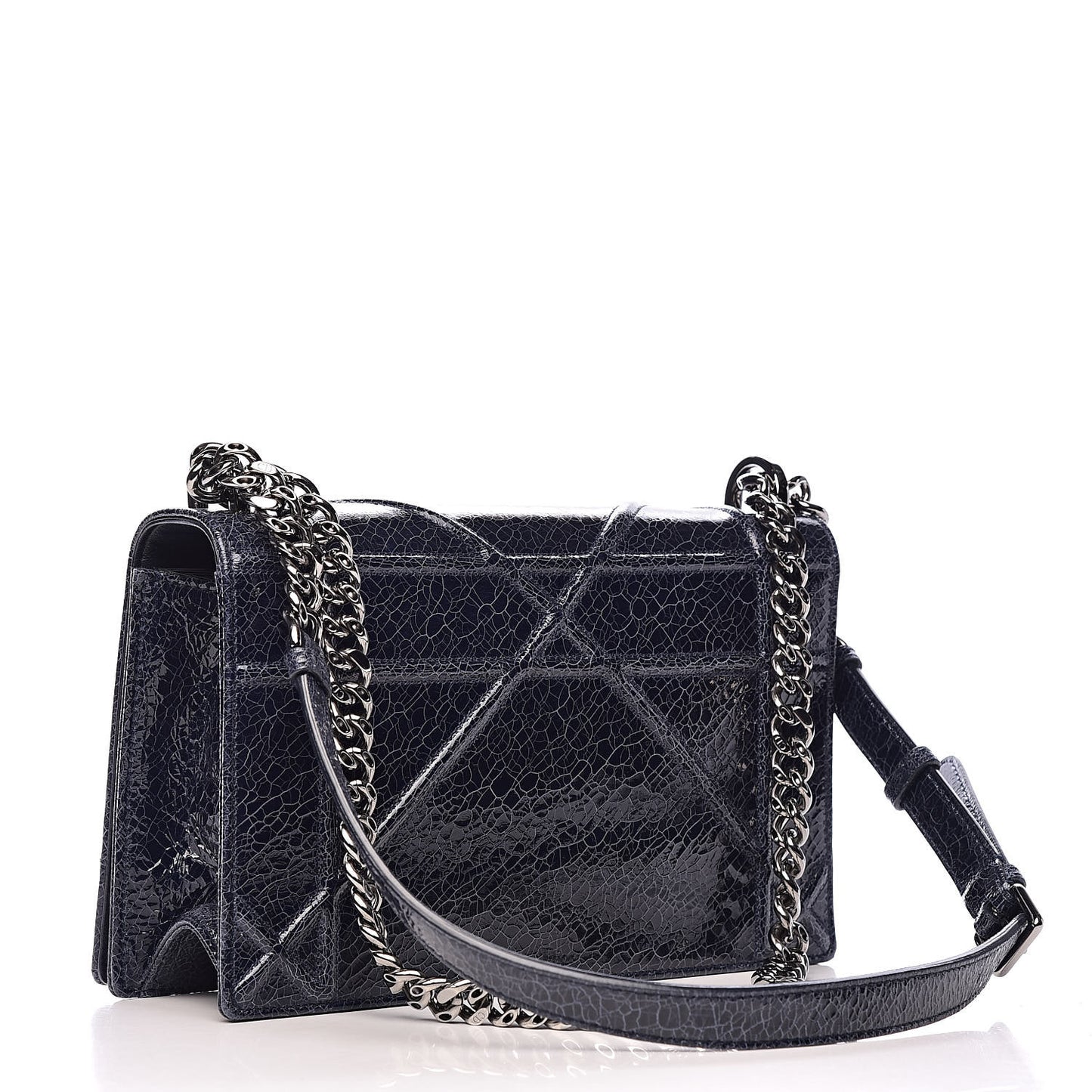 Crackled Deerskin Medium Diorama Flap Bag Navy