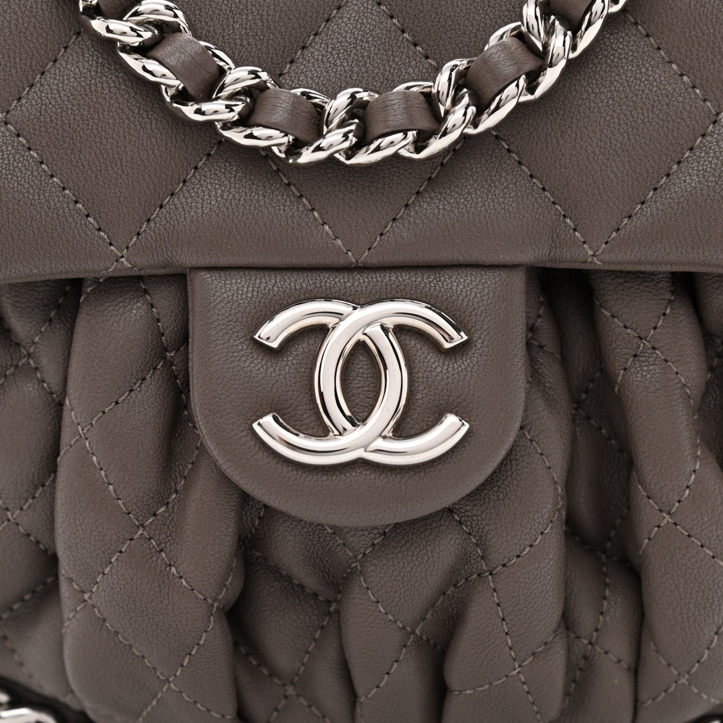 Washed Lambskin Quilted Mini Chain Around Flap Taupe